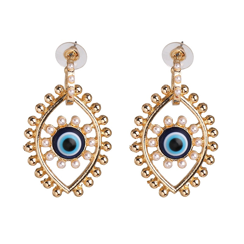 Bejeweled Love Heart Evil Eye Drop Earrings