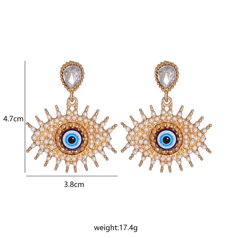 Bejeweled Love Heart Evil Eye Drop Earrings