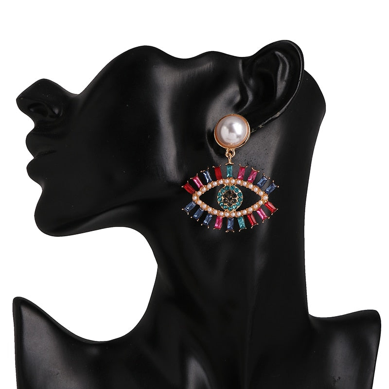 Bejeweled Love Heart Evil Eye Drop Earrings