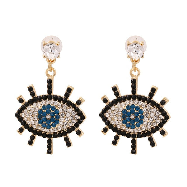 Bejeweled Love Heart Evil Eye Drop Earrings