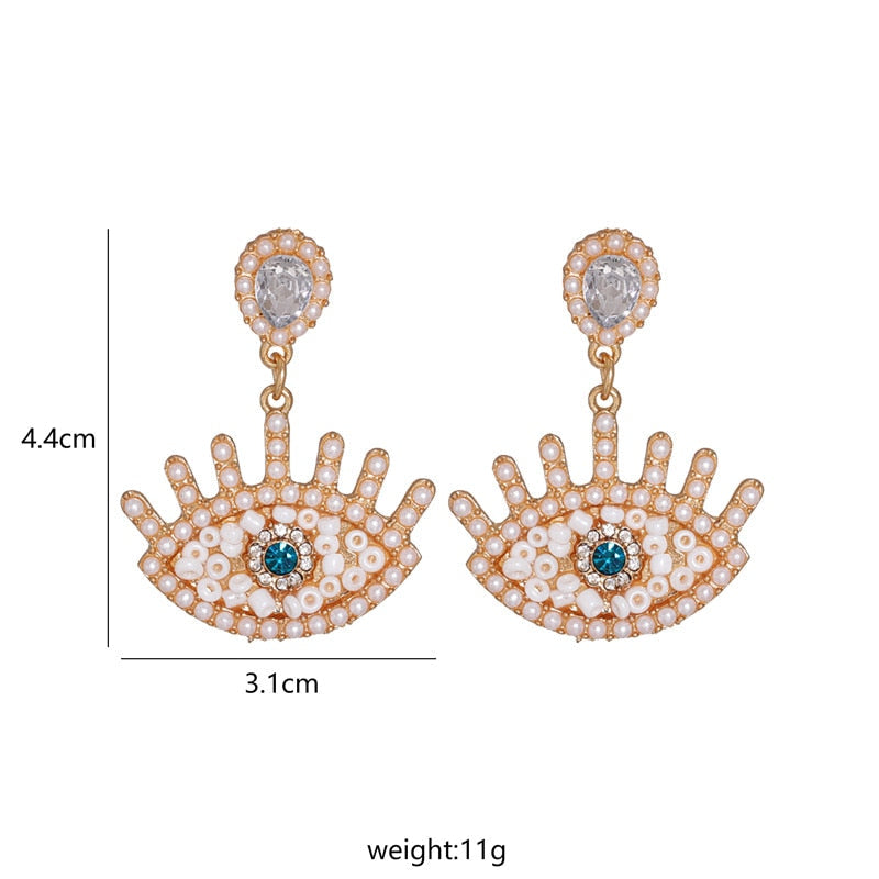 Bejeweled Love Heart Evil Eye Drop Earrings