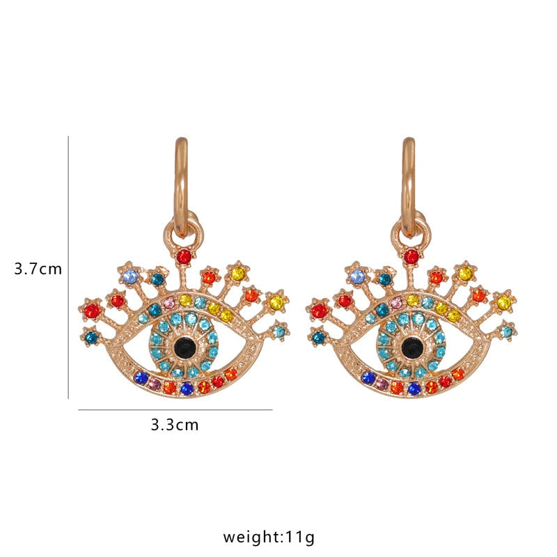 Bejeweled Love Heart Evil Eye Drop Earrings