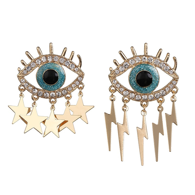 Bejeweled Love Heart Evil Eye Drop Earrings
