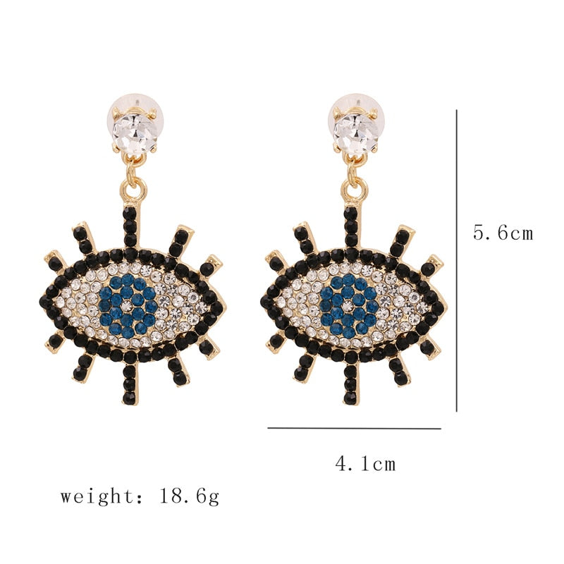 Bejeweled Love Heart Evil Eye Drop Earrings