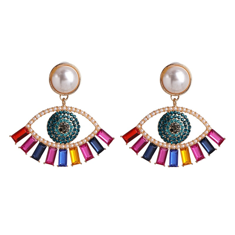 Bejeweled Love Heart Evil Eye Drop Earrings