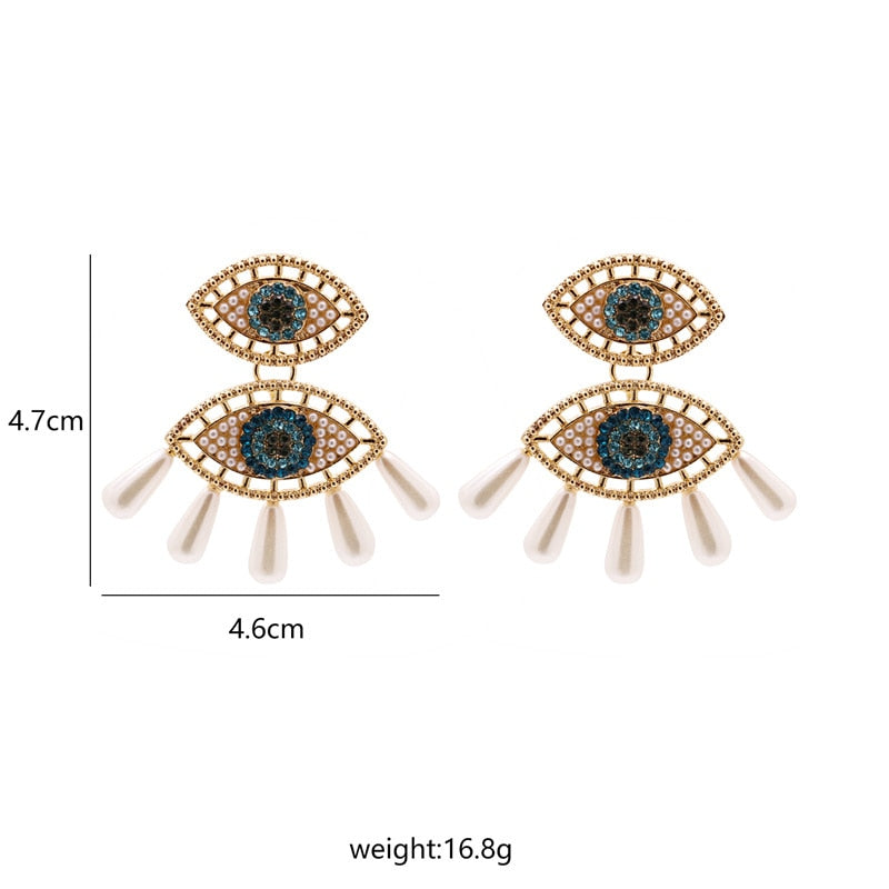 Bejeweled Love Heart Evil Eye Drop Earrings