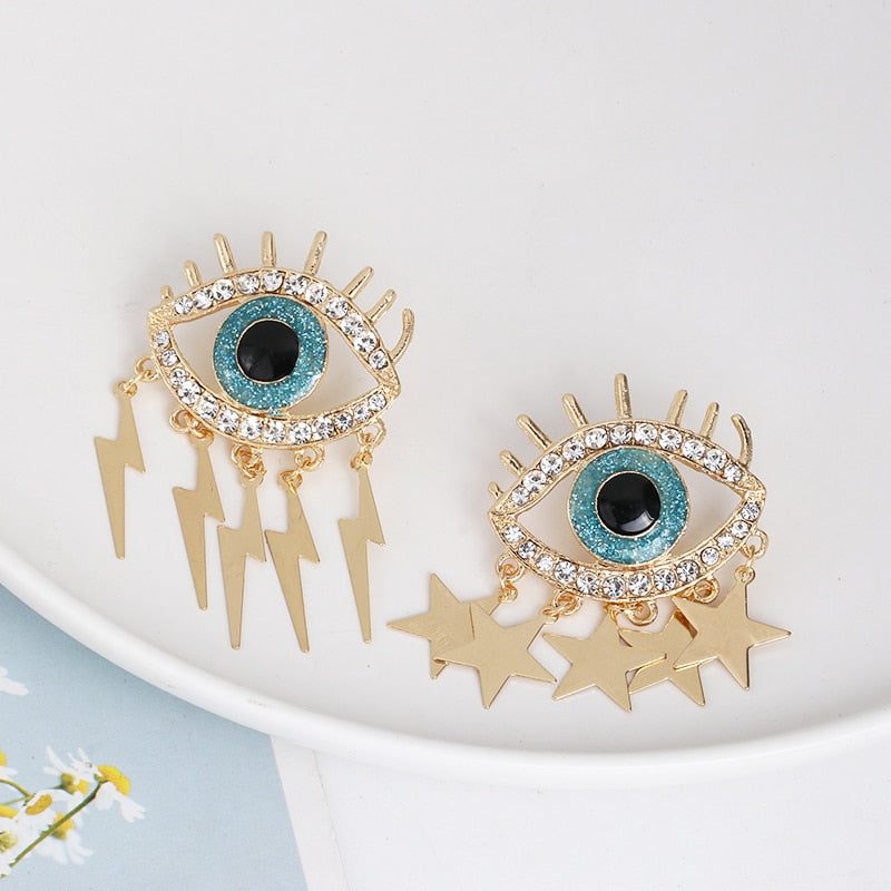 Bejeweled Love Heart Evil Eye Drop Earrings