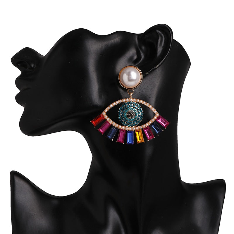 Bejeweled Love Heart Evil Eye Drop Earrings