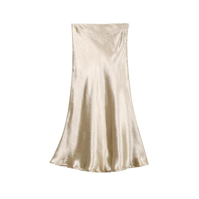 Bella Textured Satin Midi Skirt - Gold
