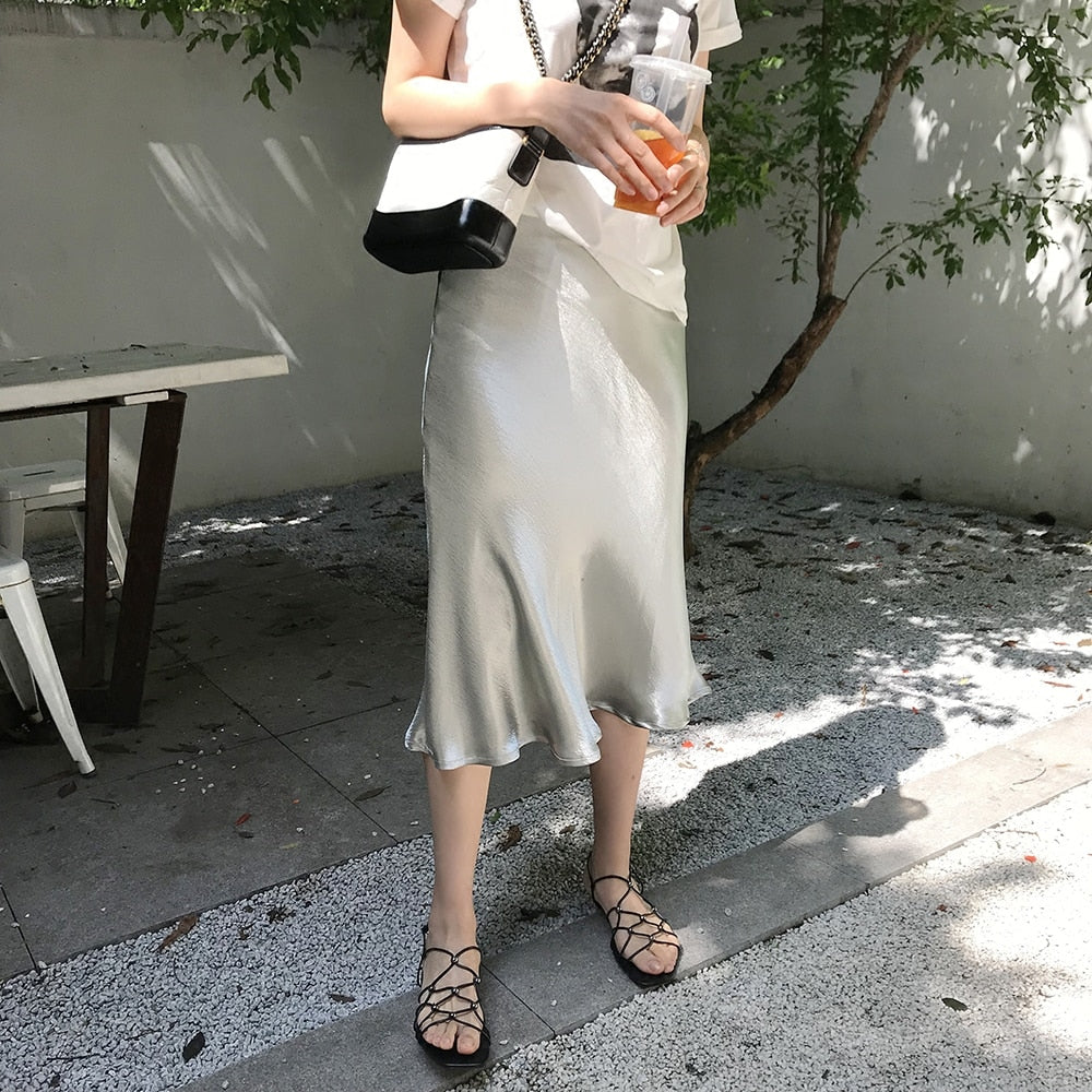 Bella Textured Satin Midi Skirt