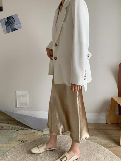 Bella Textured Satin Midi Skirt - Gold