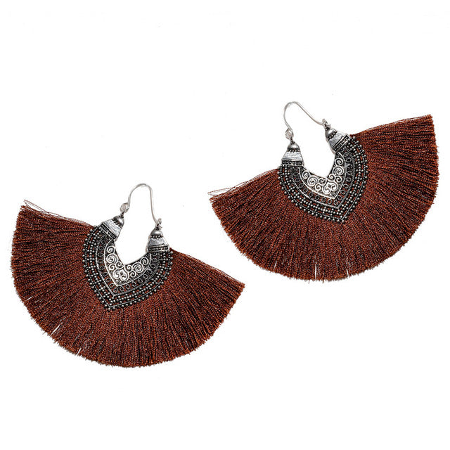 Big Fan Tassel Statement Earrings - 14 Colors