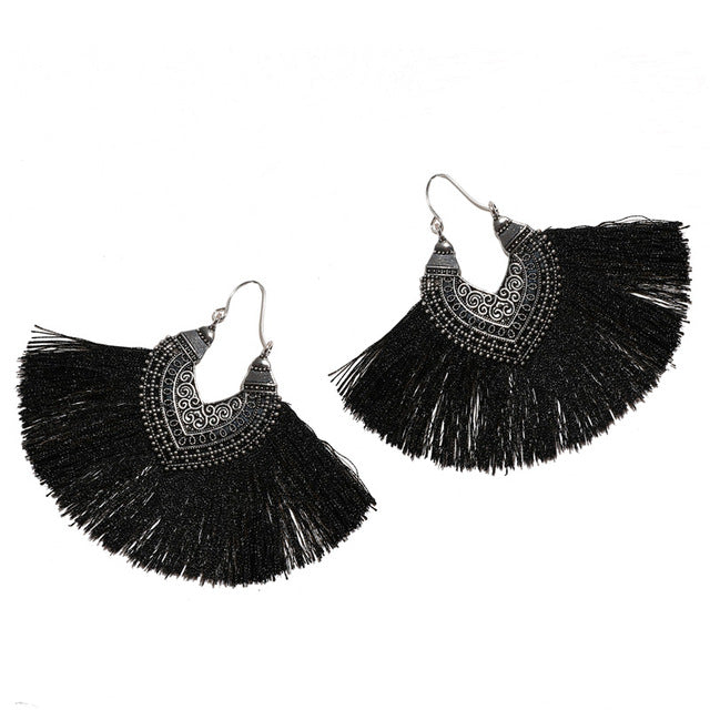 Big Fan Tassel Statement Earrings - 14 Colors