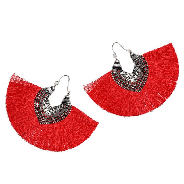 Big Fan Tassel Statement Earrings - 14 Colors