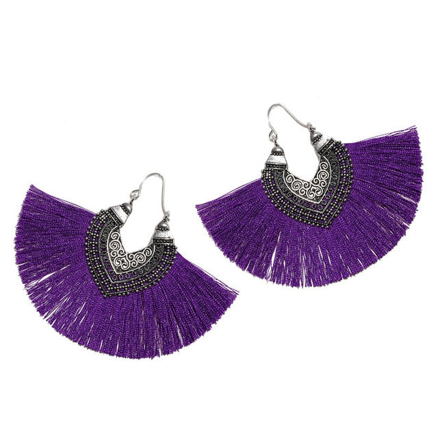 Big Fan Tassel Statement Earrings - 14 Colors
