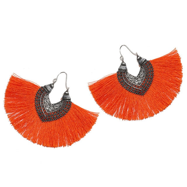 Big Fan Tassel Statement Earrings - 14 Colors
