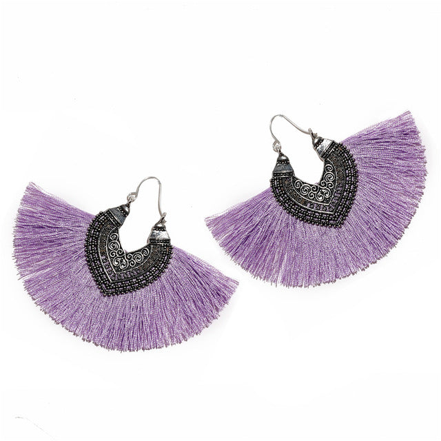 Big Fan Tassel Statement Earrings - 14 Colors
