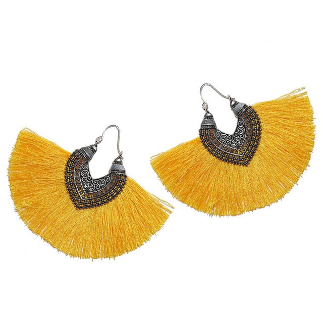 Big Fan Tassel Statement Earrings - 14 Colors