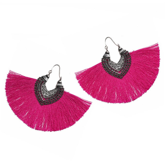 Big Fan Tassel Statement Earrings - 14 Colors