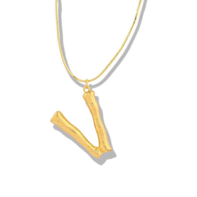 Big Metal Bamboo Pattern Alphabet Necklaces