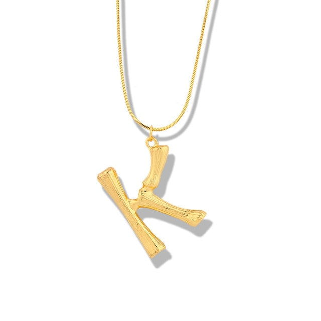 Big Metal Bamboo Pattern Alphabet Necklaces