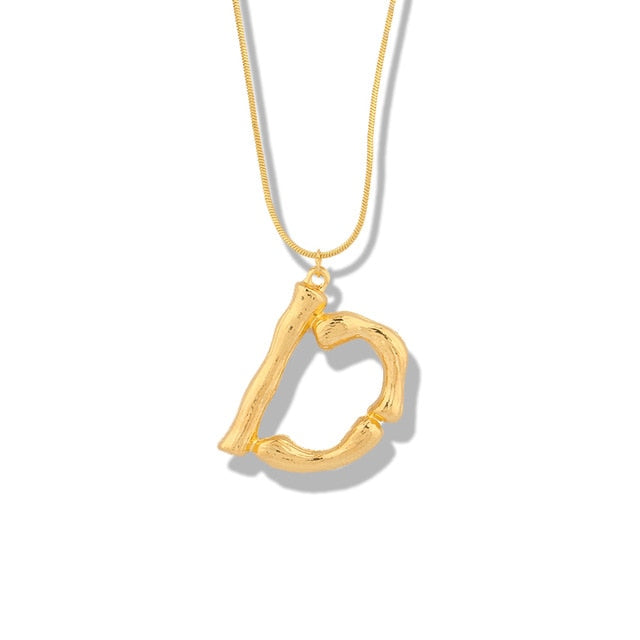 Big Metal Bamboo Pattern Alphabet Necklaces