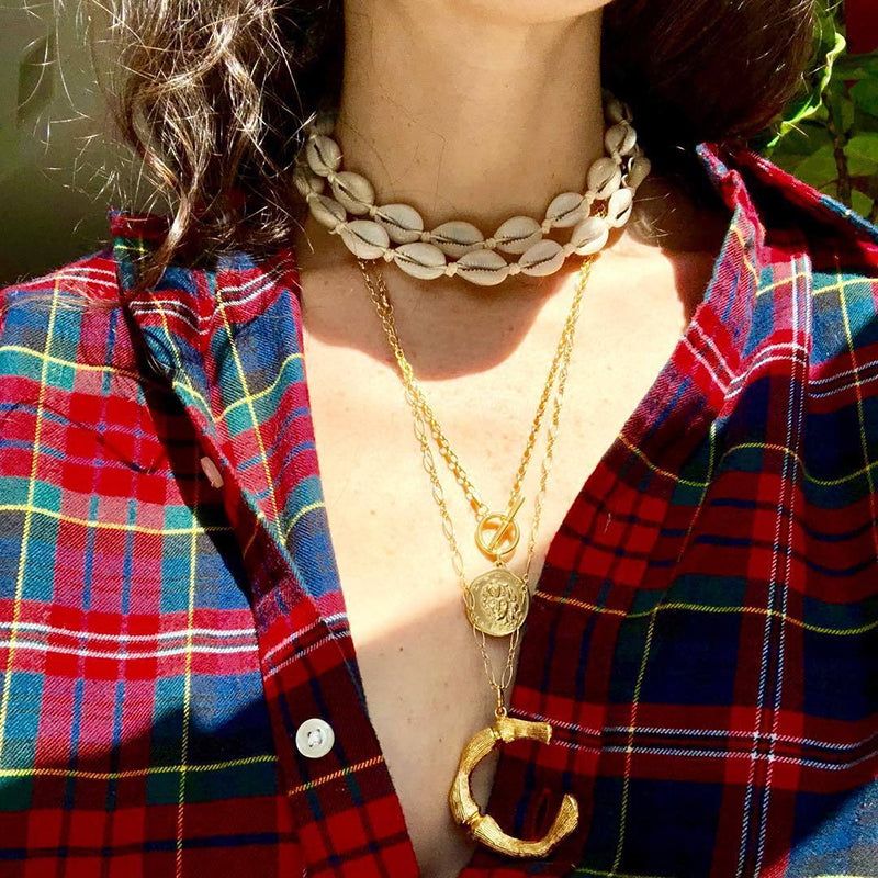 Big Metal Bamboo Pattern Alphabet Necklaces