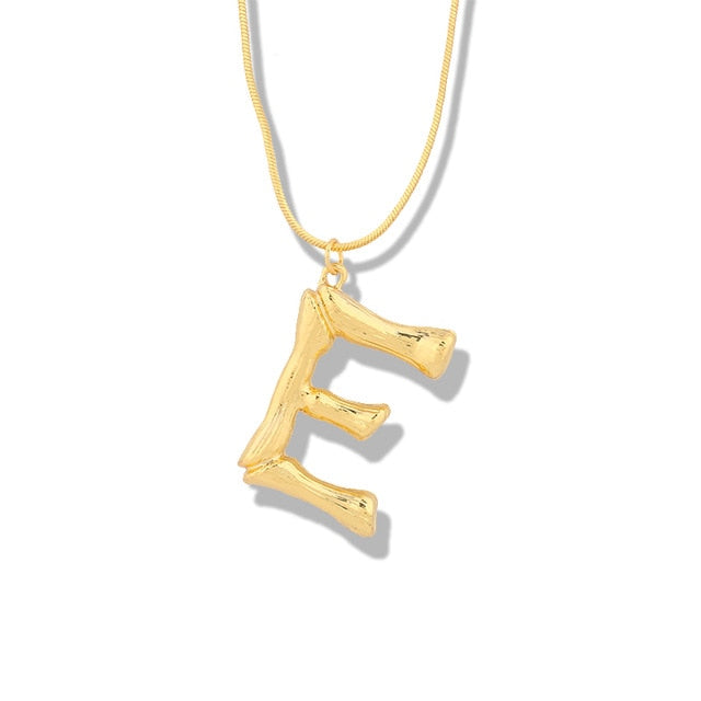 Big Metal Bamboo Pattern Alphabet Necklaces