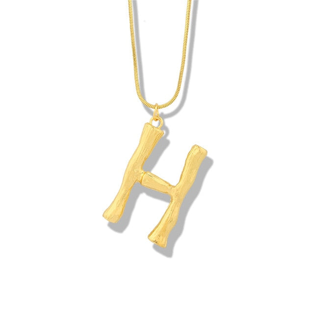 Big Metal Bamboo Pattern Alphabet Necklaces