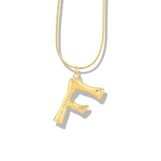 Big Metal Bamboo Pattern Alphabet Necklaces