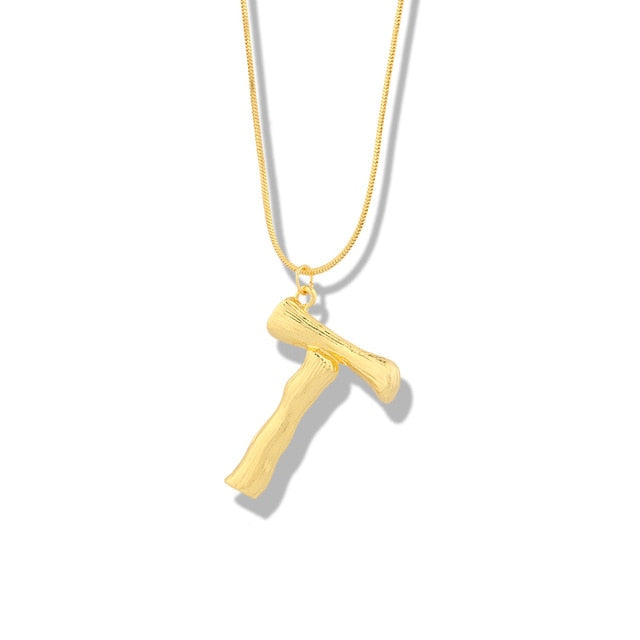 Big Metal Bamboo Pattern Alphabet Necklaces