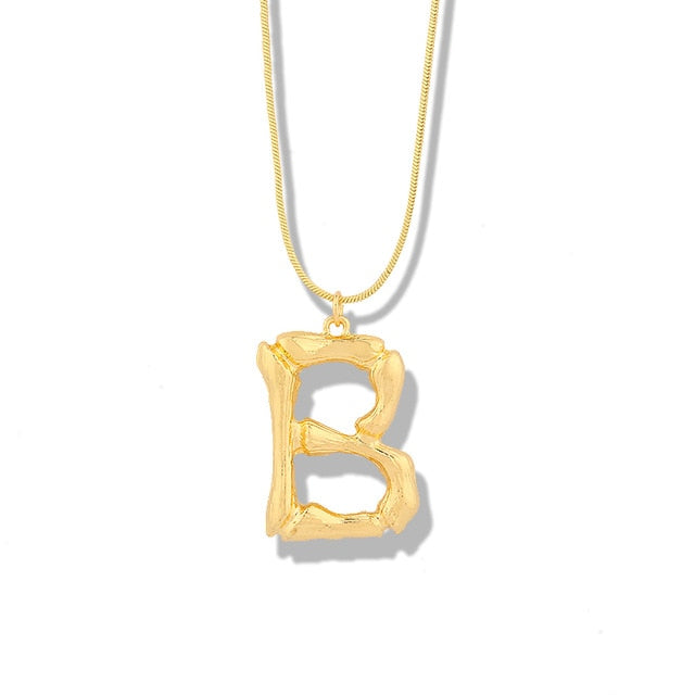 Big Metal Bamboo Pattern Alphabet Necklaces