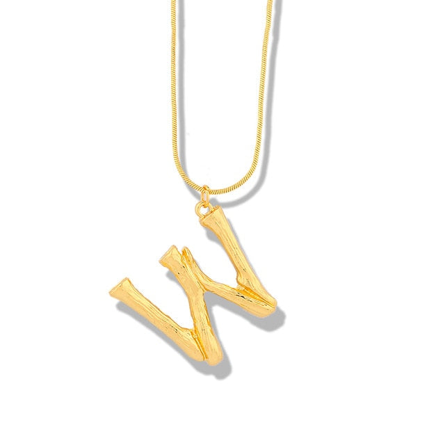 Big Metal Bamboo Pattern Alphabet Necklaces