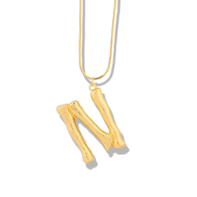 Big Metal Bamboo Pattern Alphabet Necklaces