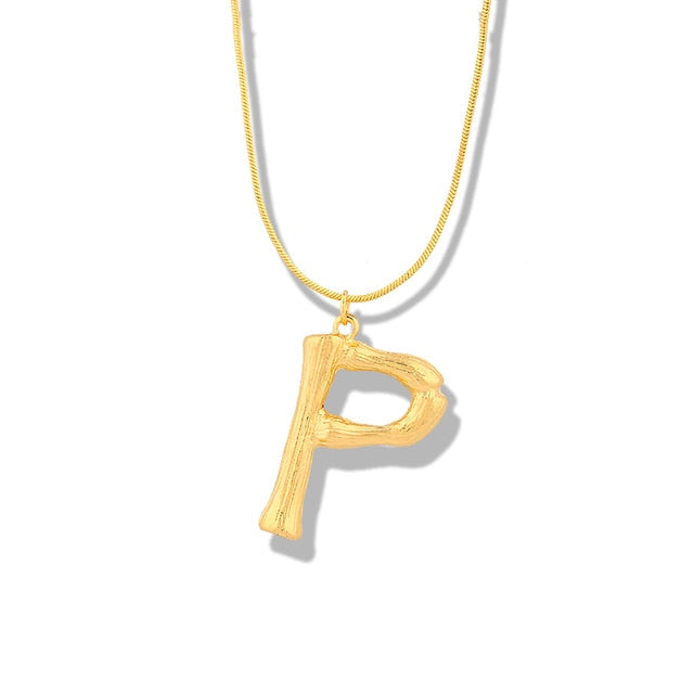 Big Metal Bamboo Pattern Alphabet Necklaces