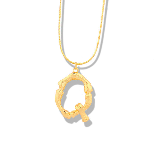 Big Metal Bamboo Pattern Alphabet Necklaces