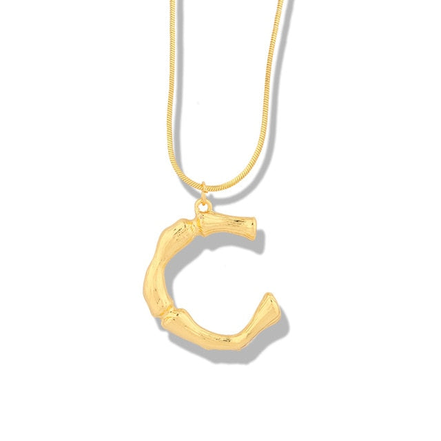 Big Metal Bamboo Pattern Alphabet Necklaces