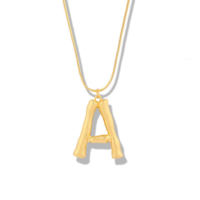 Big Metal Bamboo Pattern Alphabet Necklaces