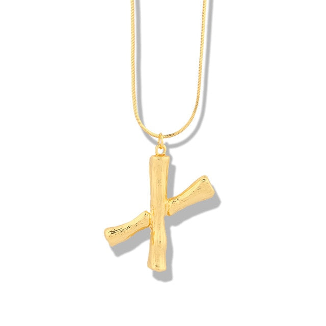 Big Metal Bamboo Pattern Alphabet Necklaces