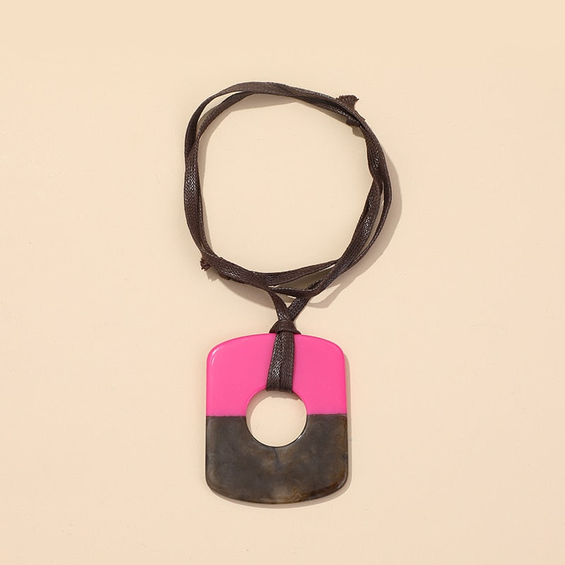 Big Two Tone Resin Pendant Necklace - 14 Colors