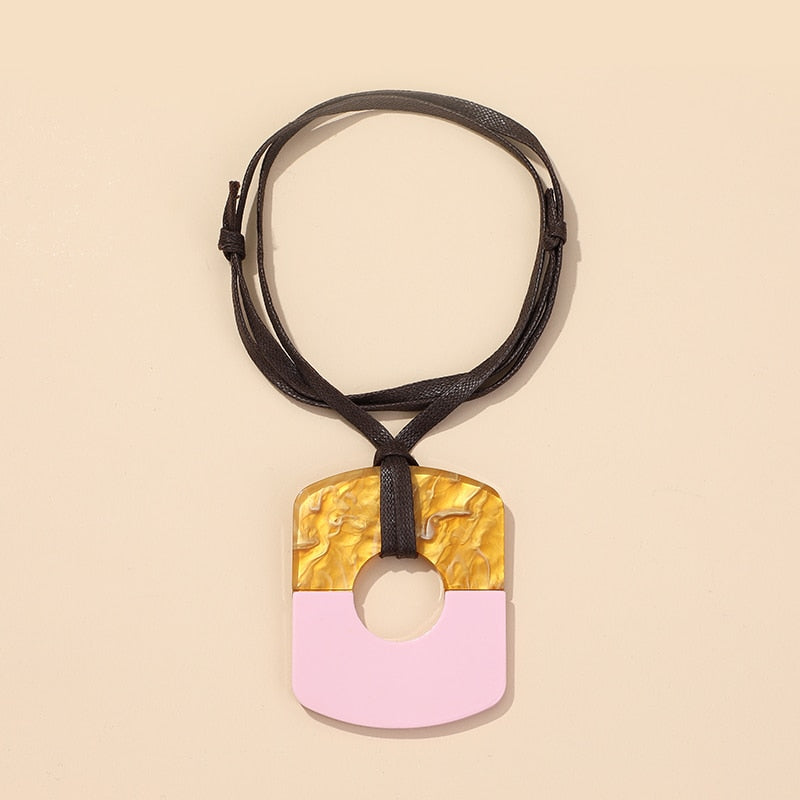 Big Two Tone Resin Pendant Necklace - 14 Colors