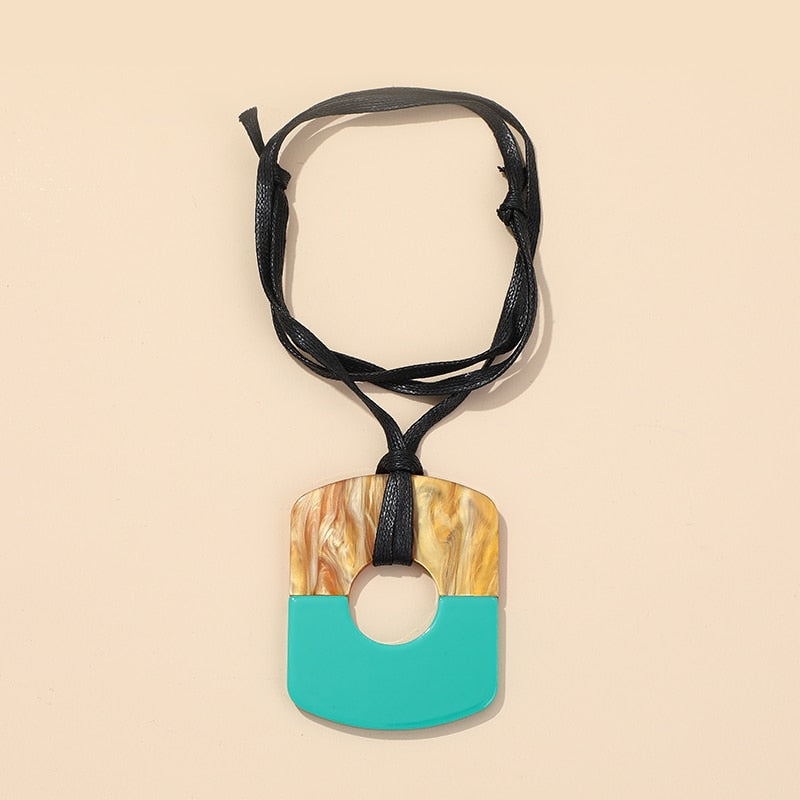 Big Two Tone Resin Pendant Necklace - 14 Colors