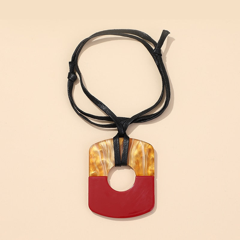 Big Two Tone Resin Pendant Necklace - 14 Colors
