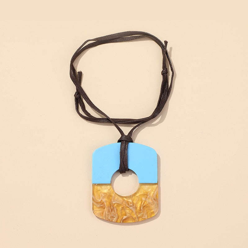 Big Two Tone Resin Pendant Necklace - 14 Colors