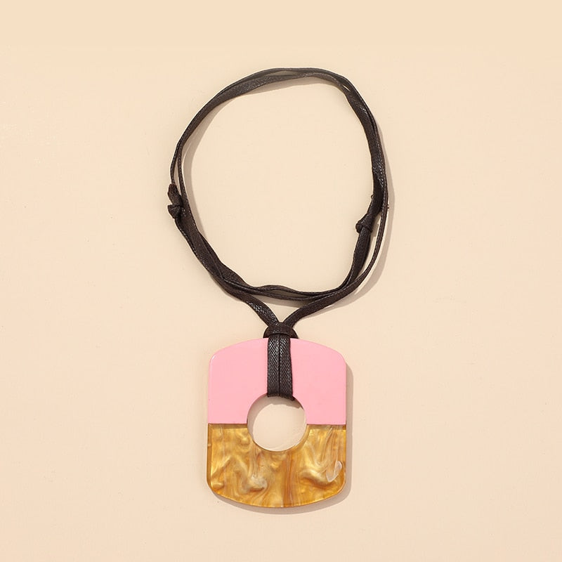 Big Two Tone Resin Pendant Necklace - 14 Colors