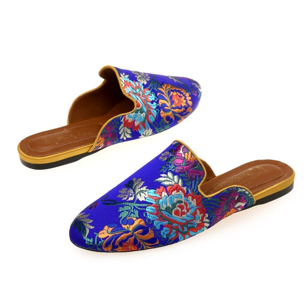 Bijou Silk Embroidery Mule Slippers - 4 Colors