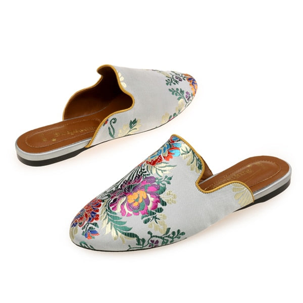 Bijou Silk Embroidery Mule Slippers - 4 Colors