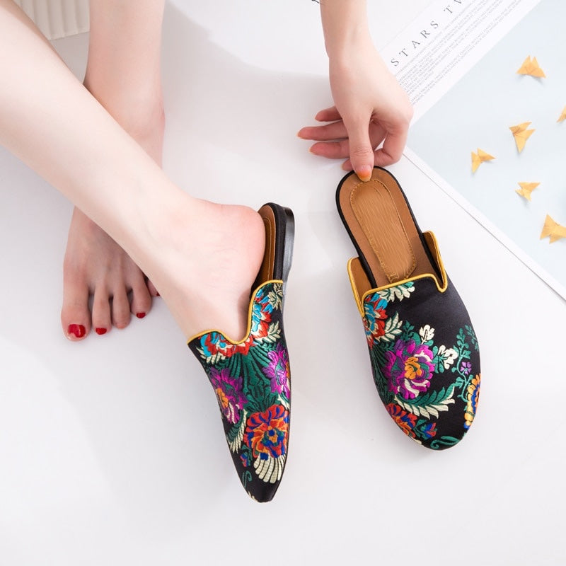 Bijou Silk Embroidery Mule Slippers - 4 Colors