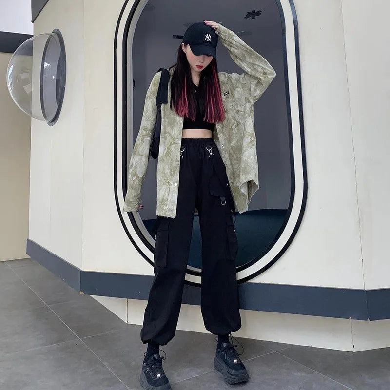 Black Cargo Pants Streetwear Gothic High Waist Techwear Pants
