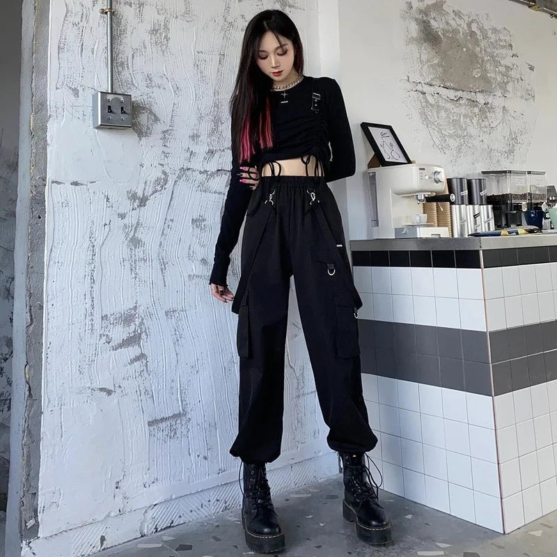 Black Cargo Pants Streetwear Gothic High Waist Techwear Pants